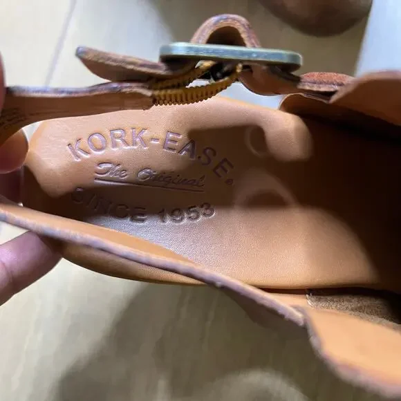 Kork-Ease Leather Platform Clog Heels Womens 9M Brown Slingback Wood Studded - Picture 6 of 16